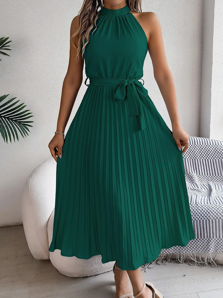 Diana™ | Halter Neck Sleeveless Pleated Midi Dress
