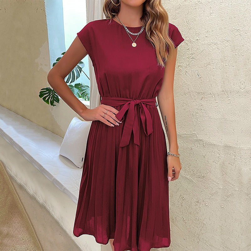 Karina™ | Elegant Belted Pleated Dress