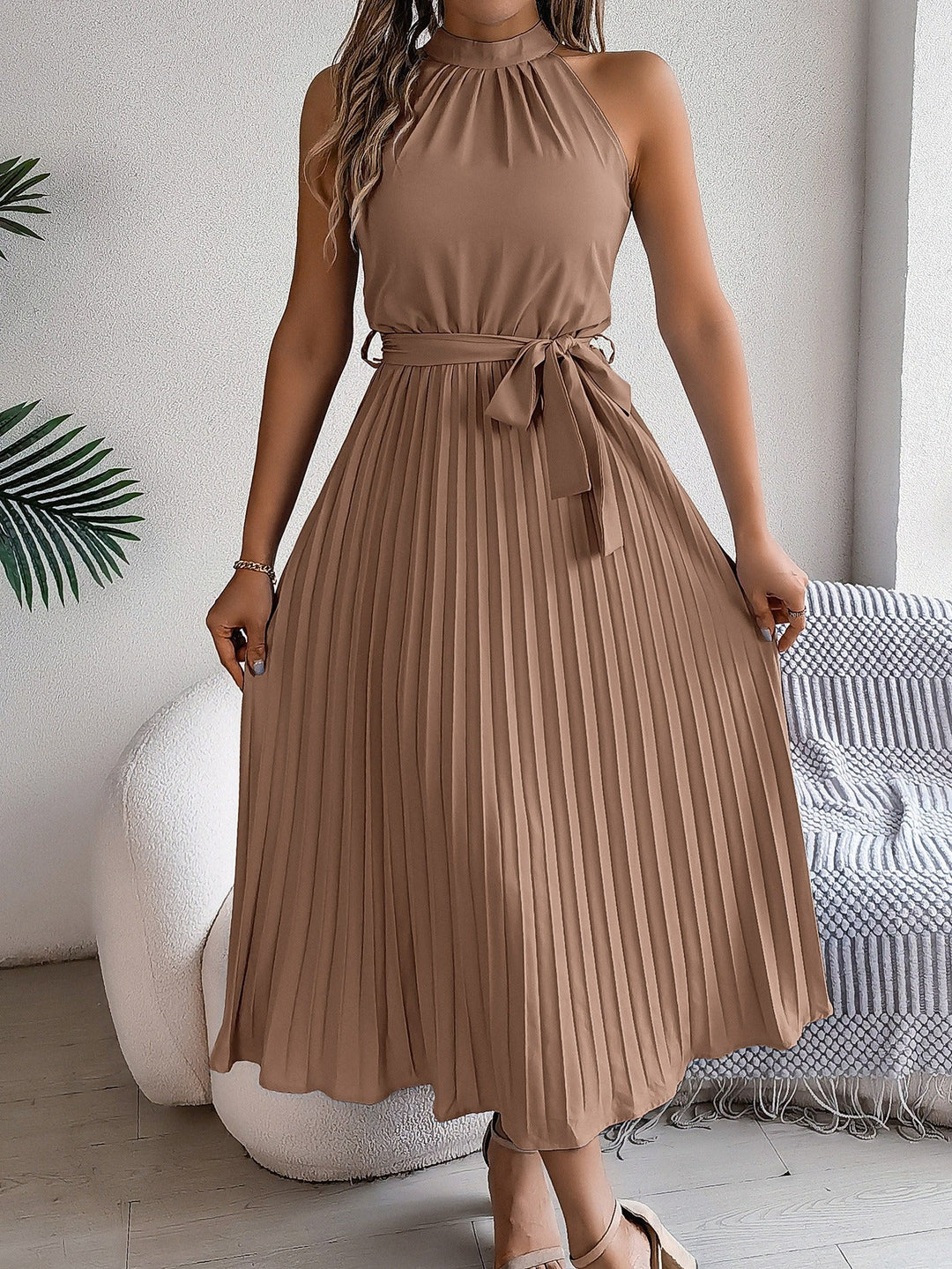 Diana™ | Halter Neck Sleeveless Pleated Midi Dress