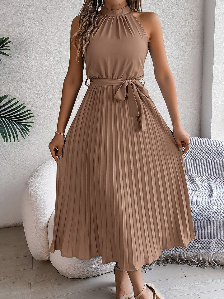 Diana™ | Halter Neck Sleeveless Pleated Midi Dress