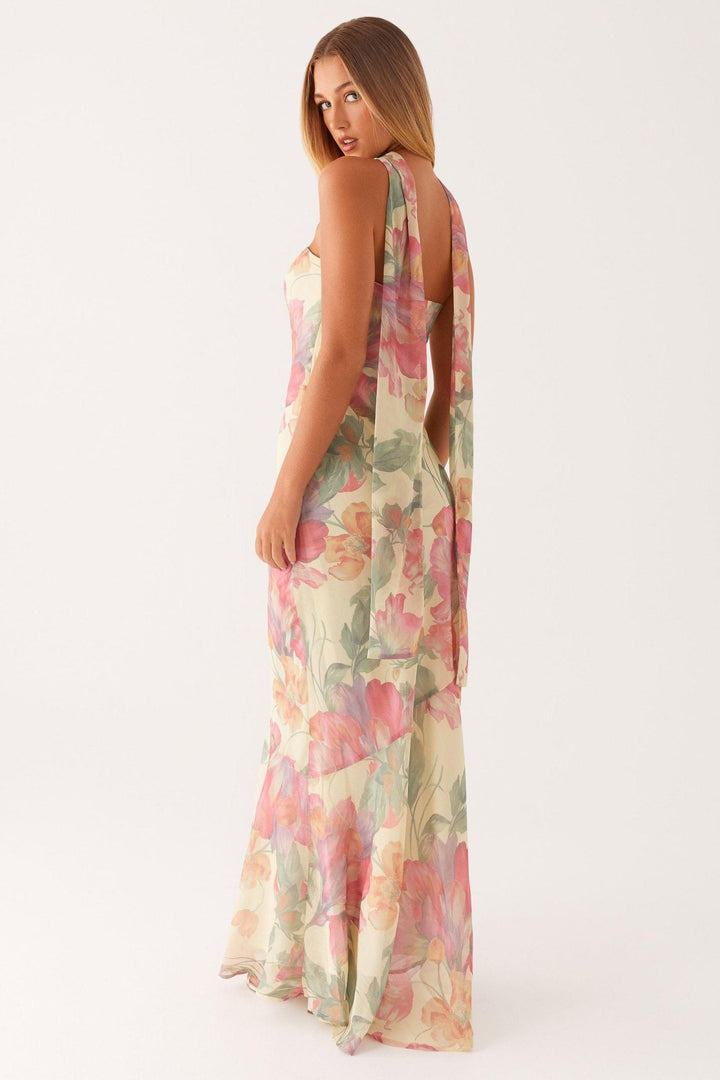 Antonia™ | Long Strapless Chiffon Dress With Floral Print